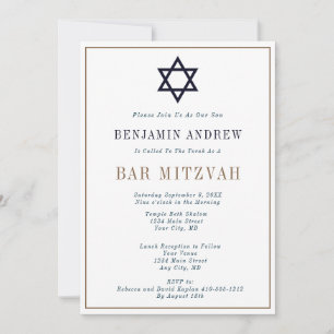 Klassieke Navy Blauwe Gouden Ster Bar Mitzvah Kaart