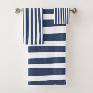 Klassieke Navy Blauwe Strepen | Tijdloze Scheepvaa Bad Handdoek