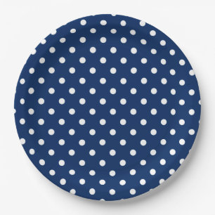 Klassieke Navy Blue en White Polka Dot Papieren Bordje