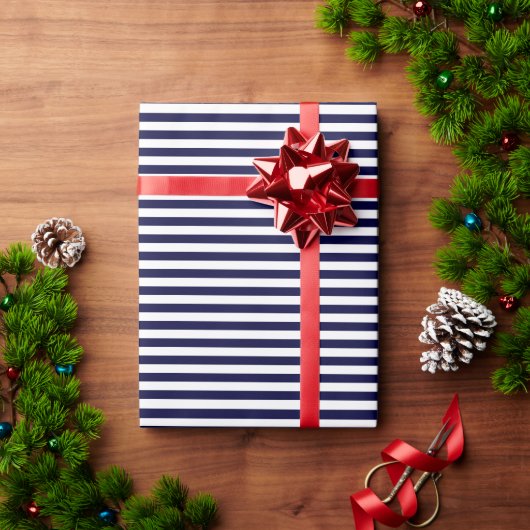 Klassieke Navy Blue en White Stripe Pattern Cadeaupapier (Feestdagen Geschenken)