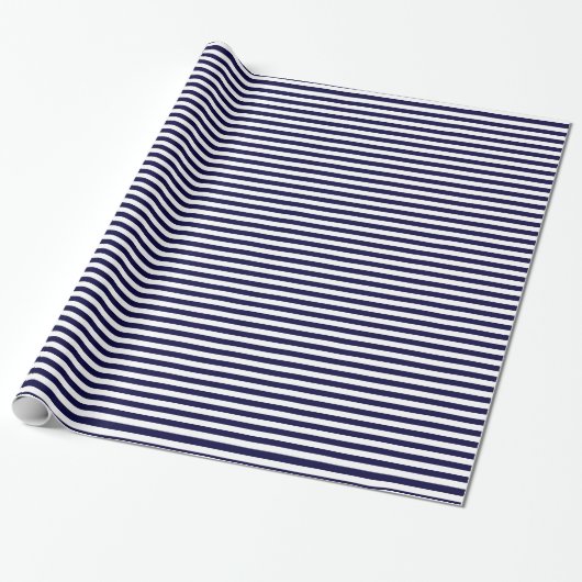 Klassieke Navy Blue en White Stripe Pattern Cadeaupapier (Uitgerold)