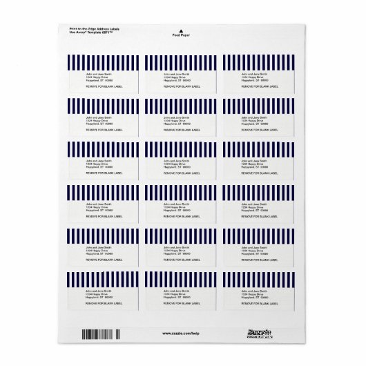 Klassieke Navy Blue en White Stripe Pattern Etiket (Full Sheet)