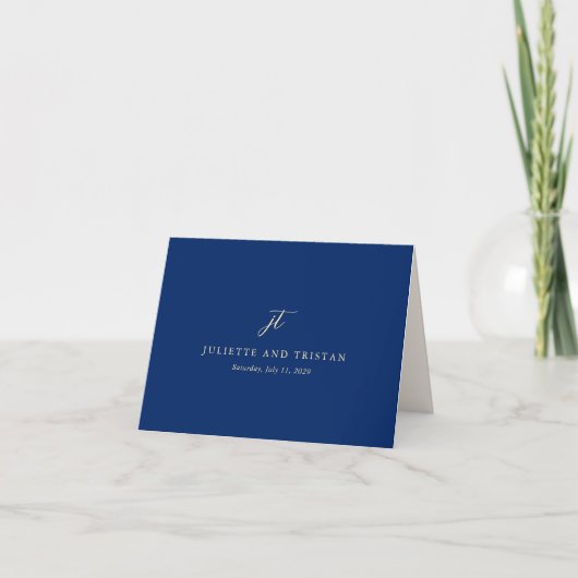 Klassieke Navy en Crème Elegante Trouwdag Bedankkaart (Voorkant)