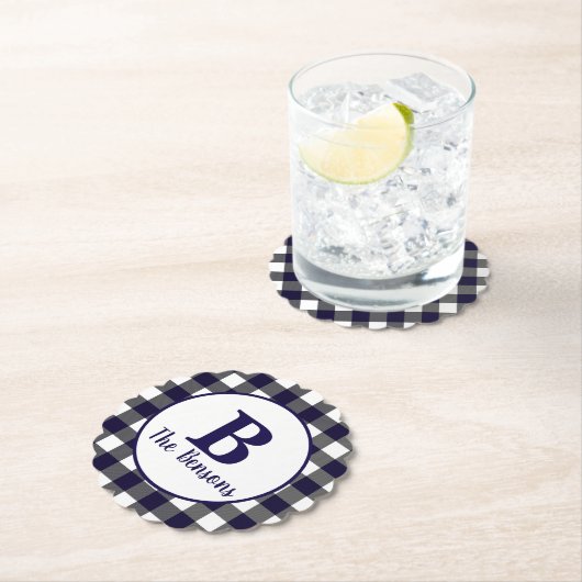 Klassieke Navy White Monogram Buffalo Plaid Kartonnen Onderzetters (Insitu)