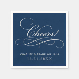 Klassieke Navy Zilver Cheers Calligrafie Bruiloft Servetten