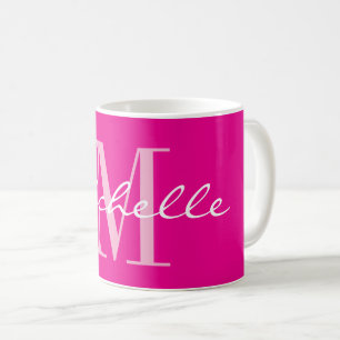 Klassieke neon roze naam monogram koffiemok
