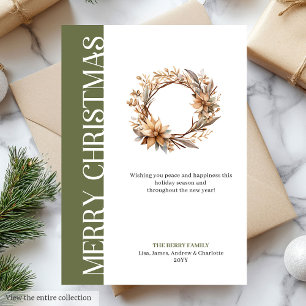 Klassieke neutrale kerstkrans wenskaart feestdagenkaart