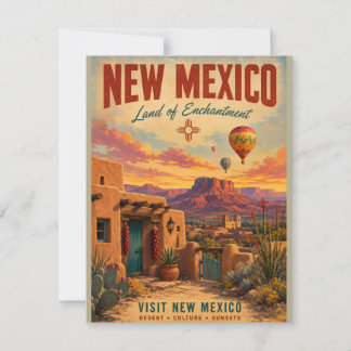 Klassieke New Mexico-reisposter met woestijnzonson Notitiekaartje
