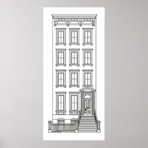 Klassieke New Yorkse Stoep Appartement Tekening Poster