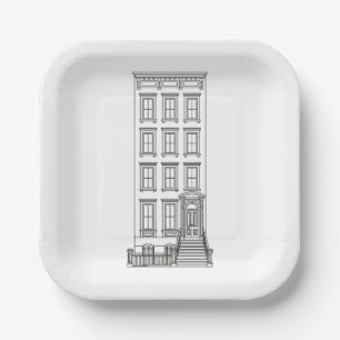 Klassieke New Yorkse stoepappartement tekening Papieren Bordje