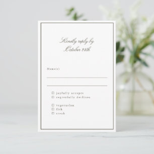 Klassieke olijf elegante trouwmaaltijdkeuze aan de RSVP kaartje