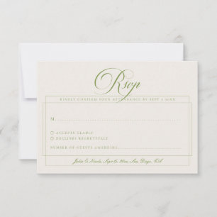 Klassieke Olijfgroene Ivoor Calligrafie Bruiloft RSVP Kaartje