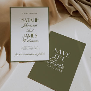 Klassieke Olijfgroene Old Money Boho Bruiloft Save The Date