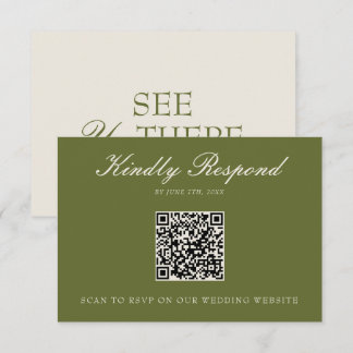 Klassieke olijfgroene old money QR-code bruiloft RSVP Kaartje
