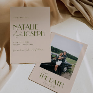 Klassieke Olijfgroene Oude Geld Retro Foto Huwelij Save The Date