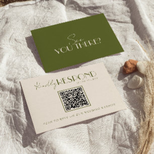 Klassieke olijfgroene oude geld stijl QR-code brui RSVP Kaartje