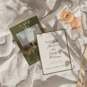 Klassieke Olijfgroene Ouderwetse Geldige Stijl Fot Save The Date