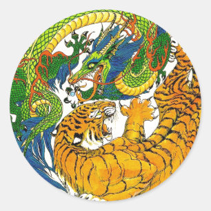 Klassieke  oosterse Yin Yang Dragon Tiger art Ronde Sticker