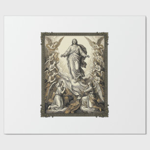 Klassieke Opstanding Engel Gravure Vector Kunst_1 Cadeaupapier