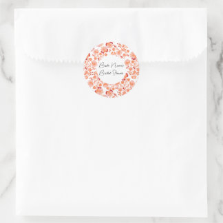 Klassieke Oranje Bloemenprint Bruiloftsdouche Ronde Sticker