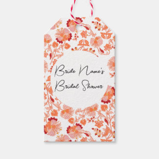 Klassieke Oranje Bloemige Print Bruiloft Feest Cadeaulabel