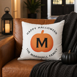 Klassieke oranje pompoen familie monogram Hallowee Kussen