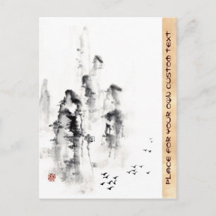 Klassieke orthologische chinese sumi-e-inktbergscè briefkaart