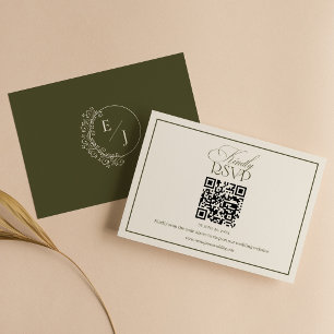 Klassieke Oude Geld Olijfgroene Trouw QR Code RSVP Kaartje