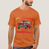 Klassieke oude rode auto die op T-shirts schildert (Voorkant)