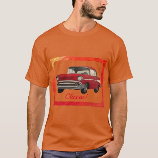 Klassieke oude rode auto die op T-shirts schildert (Voorkant)