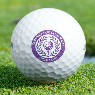 Klassieke paarse lauwerkranslogo met aangepaste na golfballen