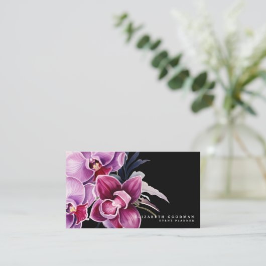 Klassieke Paarse Orchideeën Zwarte Visitekaartjes (Staand voorkant)
