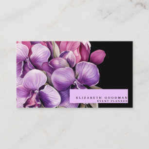 Klassieke Paarse Orchideeën Zwarte Zakelijke Kaart Visitekaartje