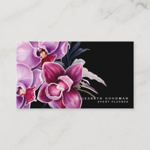 Klassieke Paarse Orchideeën Zwarte Zakelijke Kaart Visitekaartje