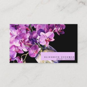 Klassieke Paarse Orchideeën Zwarte Zakelijke Kaart Visitekaartje