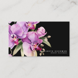 Klassieke Paarse Orchideeën Zwarte Zakelijke Kaart Visitekaartje