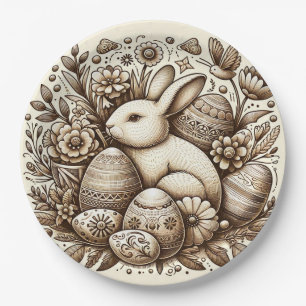 Klassieke Paashaas Bloemen & Eieren 1e Verjaardag Papieren Bordje