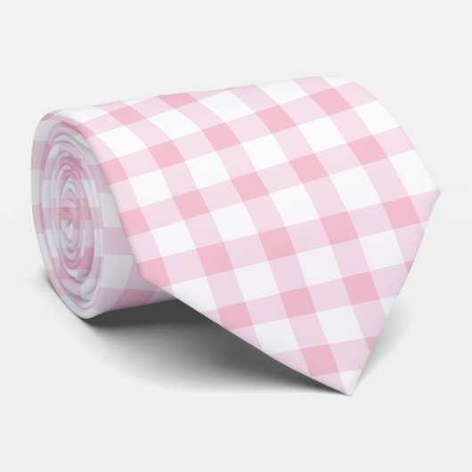 Klassieke Pastel Roze Gingham Check Patroon Stropdas (Opgerold)