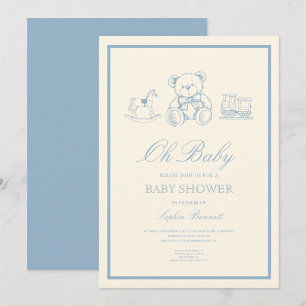 Klassieke pastelblauwe teddybeer babyshower kaart