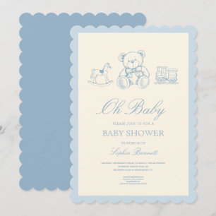 Klassieke pastelblauwe teddybeer babyshower kaart