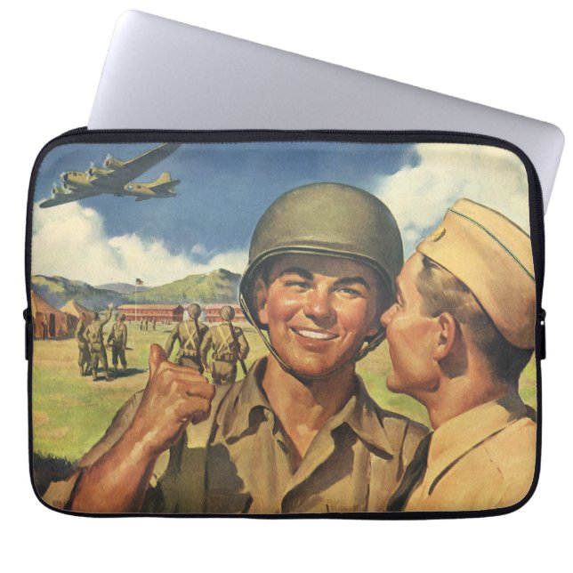 Klassieke Patriottische Helden, Militair Vliegtuig Laptop Sleeve (Voorkant)