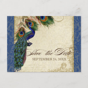 Klassieke Peacock Feathers Navy Blue Save the Date Aankondigingskaart