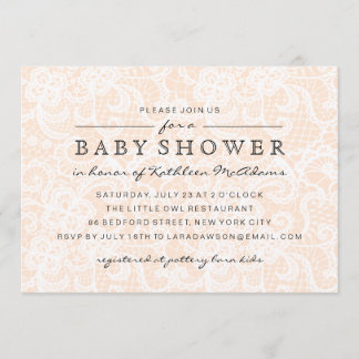 Klassieke perzik kant baby shower uitnodiging