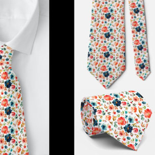 Klassieke perzik roze blauwe aquarelrozen halsdoek stropdas