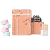 Klassieke perzikroze kant en vervaagde rozen cadeaupapier