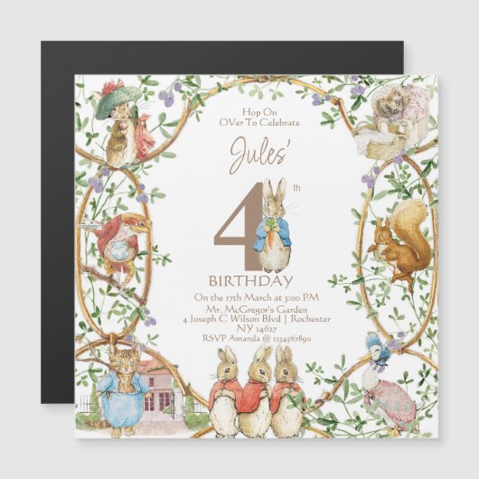 Klassieke Peter het Konijn Verjaardag Magnetische Uitnodiging (Voorkant / Achterkant)