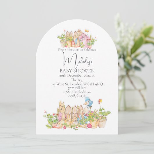 Klassieke Peter Rabbit 5x7 Baby Shower Uitnodiging (Staand voorkant)