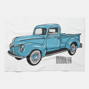 Klassieke pick-uptruck cartoonillustratie theedoek