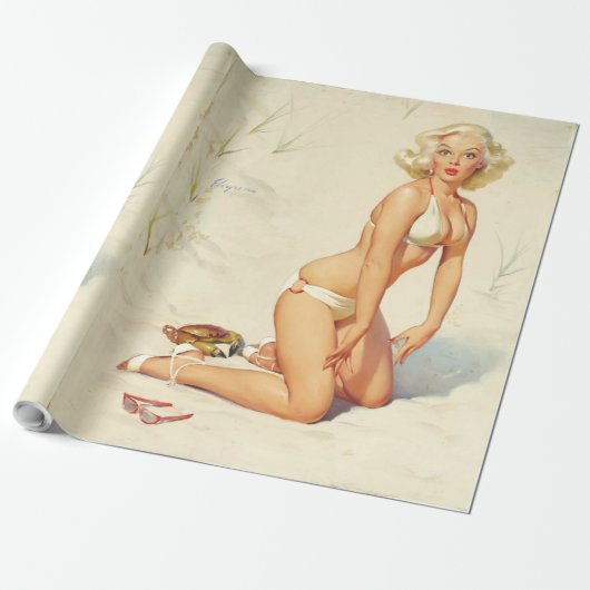 Klassieke  Pin Up Girl-Bikini uit de jaren vijftig Cadeaupapier (Uitgerold)