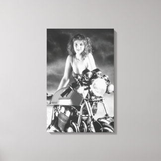 Klassieke Pin-up Klassieke Motorfiets Canvas Afdruk